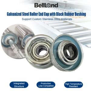 Customized Rubber Insert Roller Bearing Housing Galvanized Steel Roller End Cap with Black Rubber Bushing